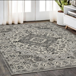 Homeroots 3' Gray Medallion Area Rug With Fringe – Stain Resistant, Stylish Design For Home Decor Warmth 5' X 8' Polyester 575749