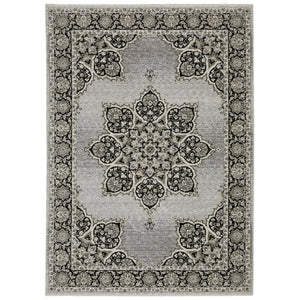 HomeRoots 3' Gray and Black Medallion Area Rug with Fringe - Timeless Design for Elegant and Cozy Spaces 5' X 8' 575750