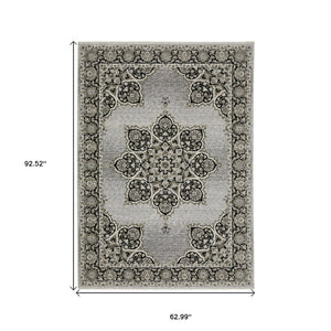 HomeRoots 3' Gray and Black Medallion Area Rug with Fringe - Timeless Design for Elegant and Cozy Spaces 5' X 8' 575750