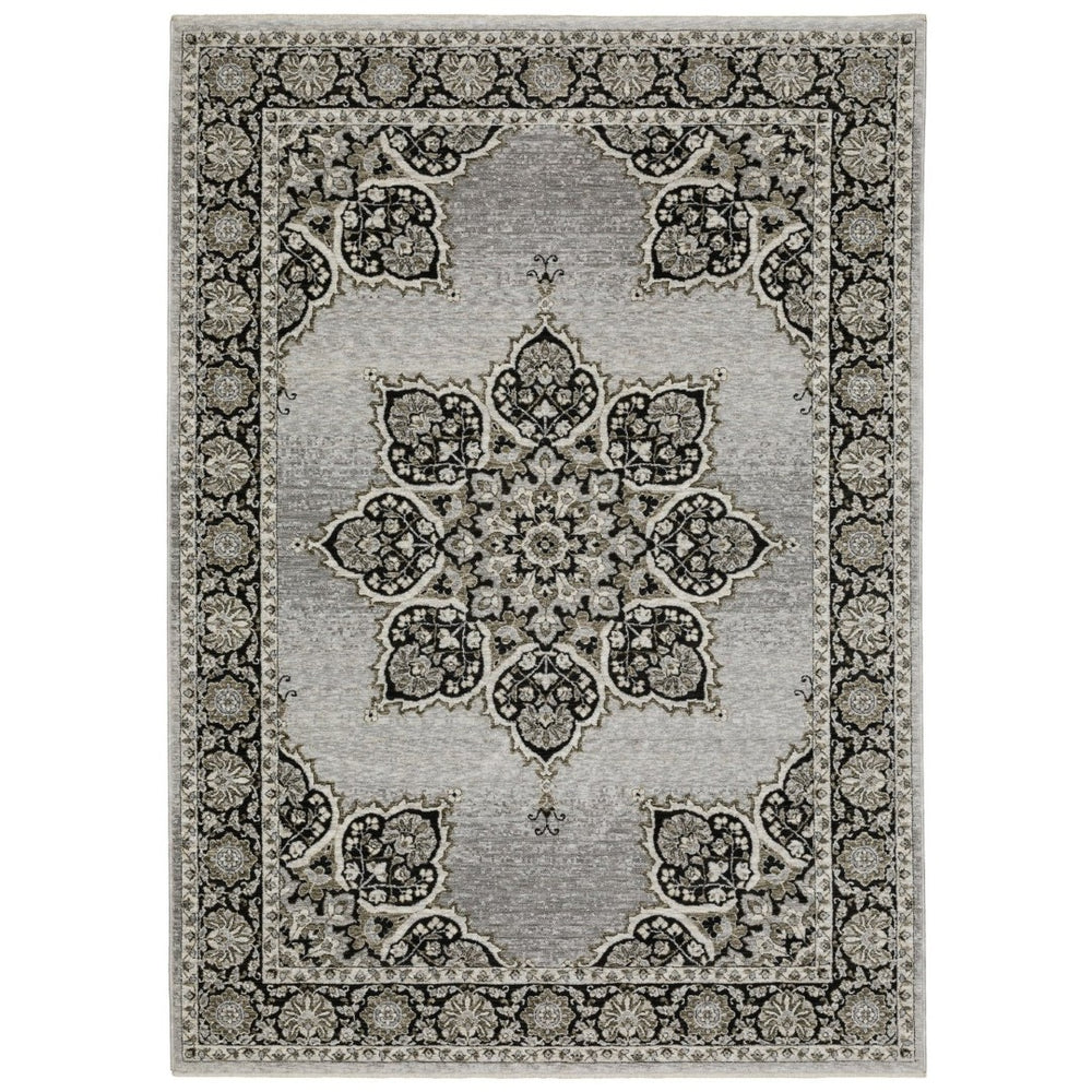 HomeRoots 3' Gray and Black Medallion Area Rug with Fringe - Timeless Design for Elegant and Cozy Spaces 5' X 8' 575750