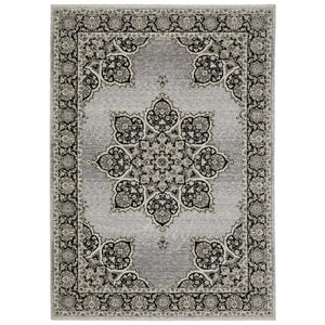 HomeRoots 3' Gray and Black Medallion Area Rug with Fringe - Timeless Design for Elegant and Cozy Spaces 5' X 8' 575750
