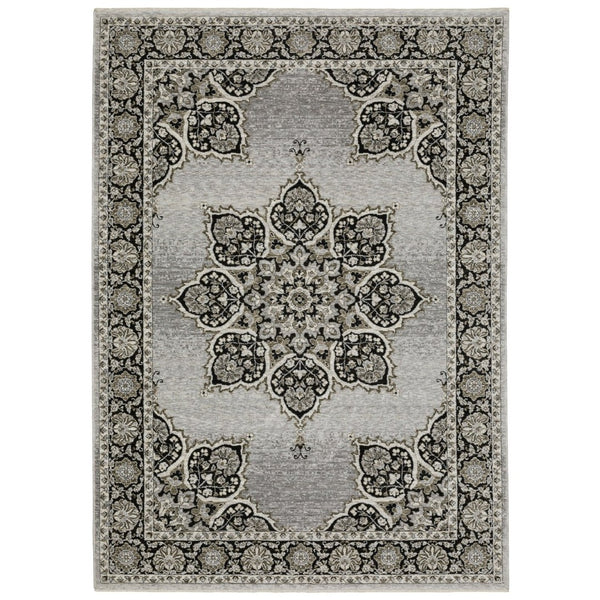 HomeRoots 3' Gray and Black Medallion Area Rug with Fringe - Timeless Design for Elegant and Cozy Spaces 5' X 8' 575750