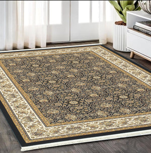 Homeroots 4' Navy Blue Oriental Area Rug With Fringe – Stylish, Stain-resistant Design For Every Home Space 5' X 8' Polypropylene 575751