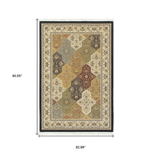 Homeroots 4' Navy Blue Oriental Area Rug With Fringe – Stylish, Stain-resistant Design For Every Home Space 5' X 8' Polypropylene 575752