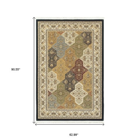 Homeroots 4' Navy Blue Oriental Area Rug With Fringe – Stylish, Stain-resistant Design For Every Home Space 5' X 8' Polypropylene 575752