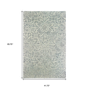 HomeRoots 5' Modern Gray and Ivory Wool Geometric Hand-Tufted Area Rug for Stylish Home Decor and Comfort 4' X 6' 575753