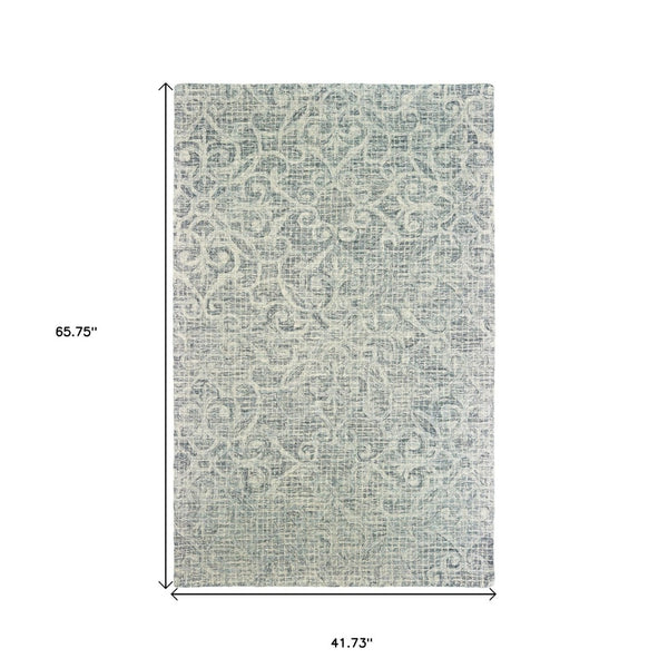 HomeRoots 5' Modern Gray and Ivory Wool Geometric Hand-Tufted Area Rug for Stylish Home Decor and Comfort 4' X 6' 575753