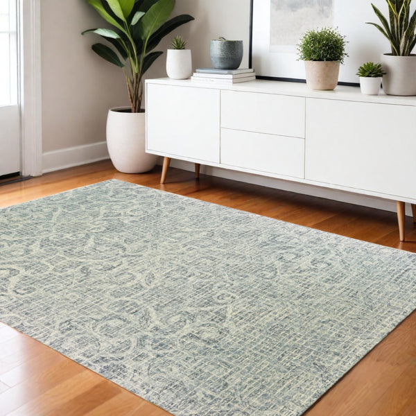 HomeRoots 5' Modern Gray and Ivory Wool Geometric Hand-Tufted Area Rug for Stylish Home Decor and Comfort 4' X 6' 575753