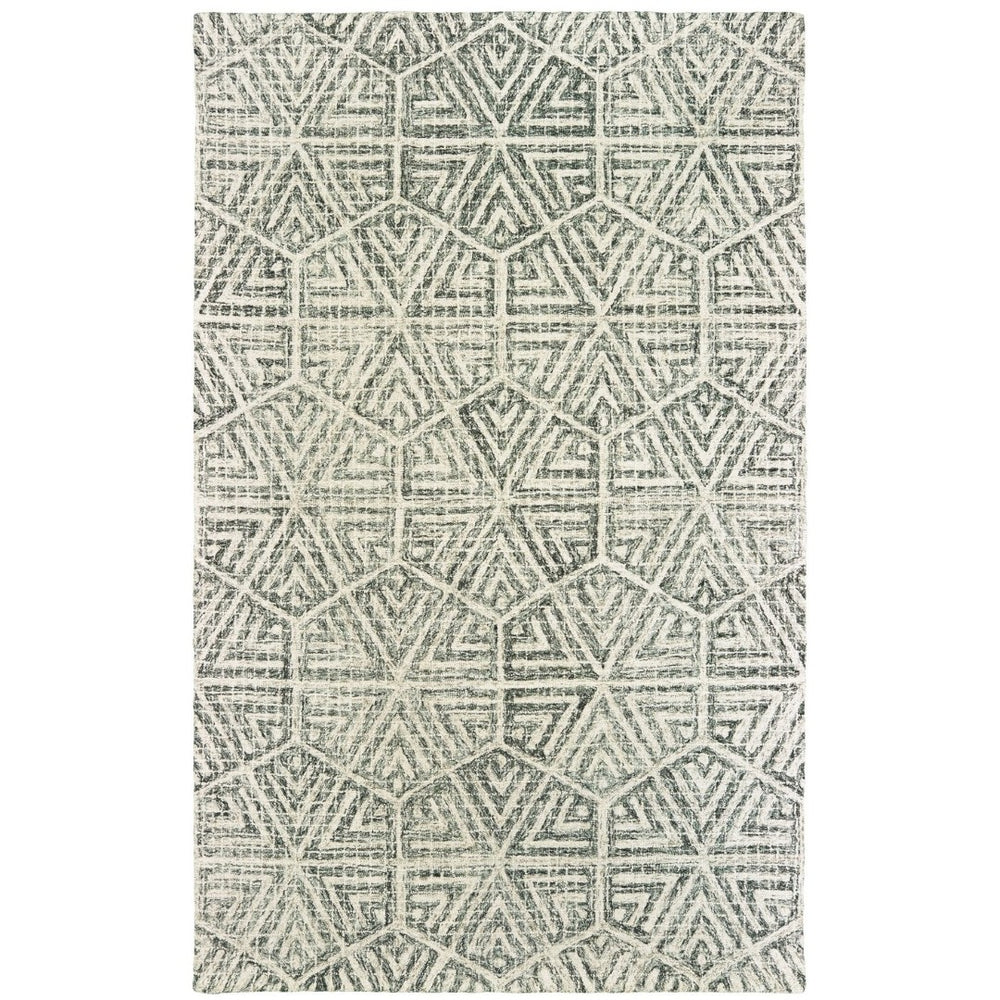 HomeRoots 5' Gray and Ivory Wool Geometric Hand-Tufted Area Rug for Modern Elegance in Any Space 4' X 6' 575755