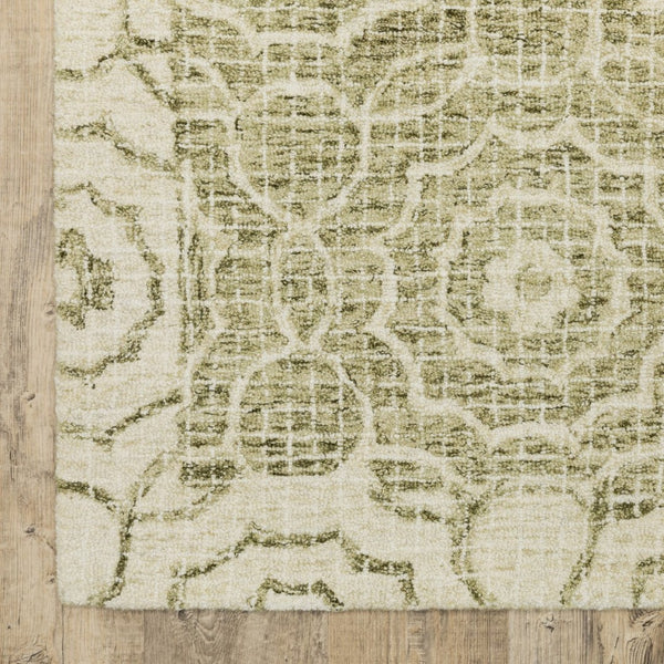 HomeRoots 5' Modern Geometric Hand-Tufted Wool Area Rug in Green and Ivory for Stylish Home Décor 4' X 6' 575756