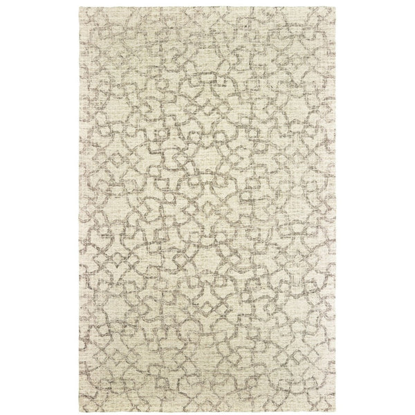 HomeRoots 5' Hand-Tufted Wool Area Rug in Tan and Ivory - Elegant Geometric Design for Any Living Space 4' X 6' 575758