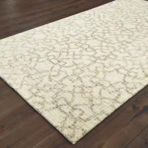 HomeRoots 5' Hand-Tufted Wool Area Rug in Tan and Ivory - Elegant Geometric Design for Any Living Space 4' X 6' 575758
