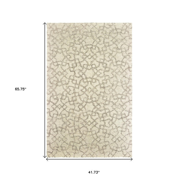 HomeRoots 5' Hand-Tufted Wool Area Rug in Tan and Ivory - Elegant Geometric Design for Any Living Space 4' X 6' 575758