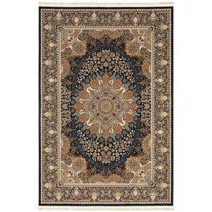 HomeRoots 5' Elegant Ivory Medallion Area Rug with Fringe – Durable, Stain-Resistant, Perfect for Any Room 5' X 8' 575759