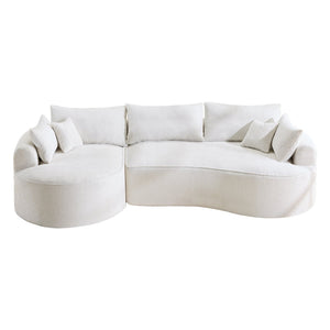 English Elm 124.5-inch Curved Chenille Sectional Sofa with Pillows Deep Seat Living Room Couch White W3612S00026