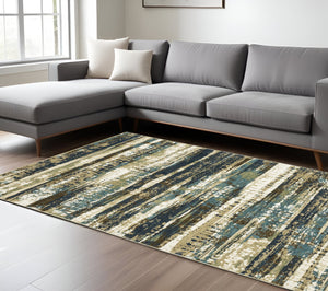 Homeroots 3' Beige Abstract Area Rug - Stylish Power Loom Design For Comfort, Stain Resistant & Versatile Decor 7' X 10' Polypropylene,Polyester 575761