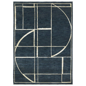HomeRoots 3' Blue and Ivory Geometric Area Rug - Contemporary Design for High-Traffic Spaces, Stain-Resistant 7' X 10' 575763