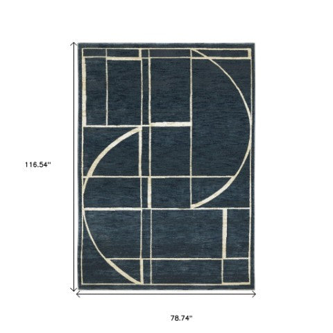 Homeroots 3' Stylish Blue Geometric Area Rug - Perfect For Kids And Pets, Stain Resistant, Adds Warmth To Home 7' X 10' Polypropylene,Polyester 575763