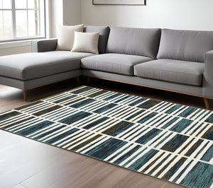 Homeroots 3' Stylish Ivory Geometric Area Rug – Stain Resistant, Soft Texture For Elegant Home Decor Enhancement 7' X 10' Polypropylene,Polyester 575764