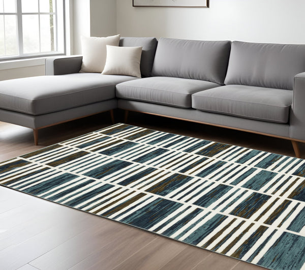 Homeroots 3' Stylish Ivory Geometric Area Rug – Stain Resistant, Soft Texture For Elegant Home Decor Enhancement 7' X 10' Polypropylene,Polyester 575764