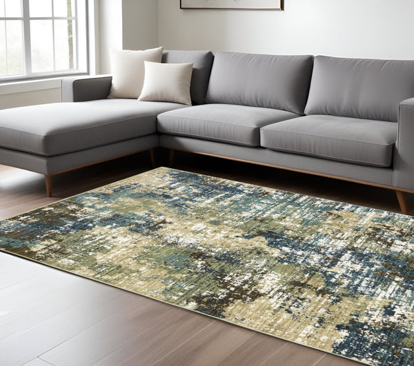 Homeroots 3' Abstract Blue Area Rug - Stain Resistant, Soft Texture, Perfect For Kids & Pets, Adds Warmth 7' X 10' Polypropylene,Polyester 575765