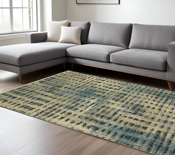 Homeroots 3' Beige Geometric Area Rug - Stylish, Stain Resistant, Perfect For Kids & Pets, Ideal For Any Room 7' X 10' Polypropylene,Polyester 575766