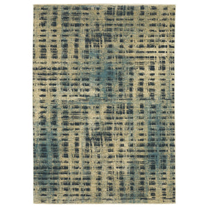 HomeRoots 3' Beige and Blue Geometric Area Rug - Modern Design for High-Traffic Spaces, Durable and Stylish 7' X 10' 575766
