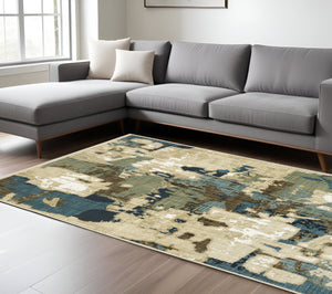 Homeroots 3' Abstract Beige Area Rug - Stylish And Stain-resistant Design For Modern Living Spaces 7' X 10' Polypropylene,Polyester 575770