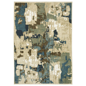 HomeRoots 3' Modern Abstract Area Rug in Beige, Blue, and Brown - Durable, Stylish, Versatile for Any Room 7' X 10' 575770