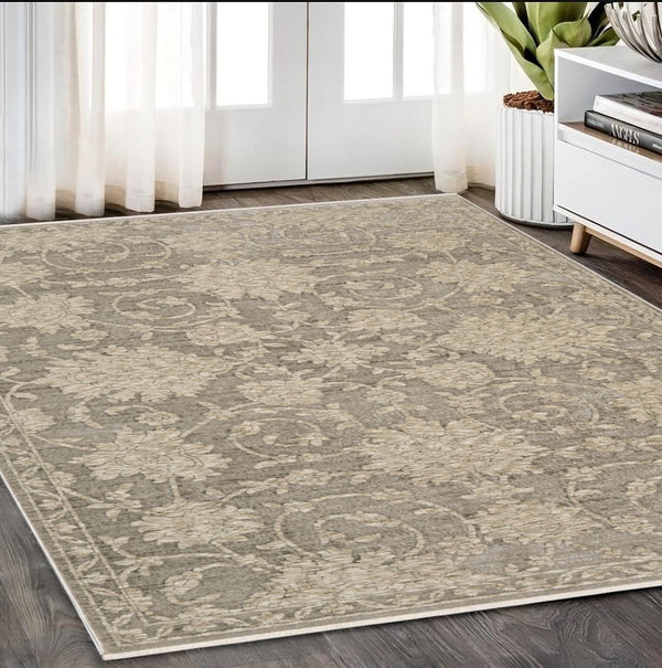 Homeroots 10' Stunning Floral Area Rug With Fringe - Stain Resistant, Perfect For Homes With Kids And Pets 5' X 8' Polyester 575778