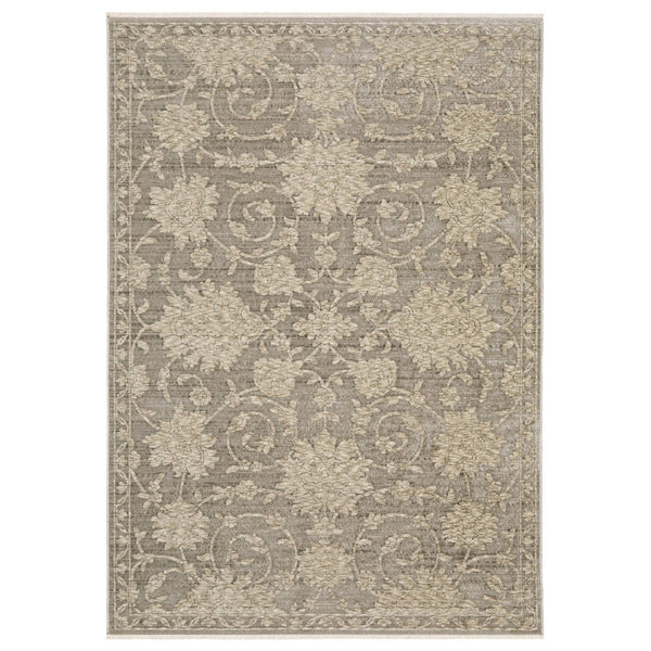 HomeRoots 10' Beige Floral Area Rug with Elegant Fringed Edges – Durable, Stain-Resistant Design for Homes 5' X 8' 575778