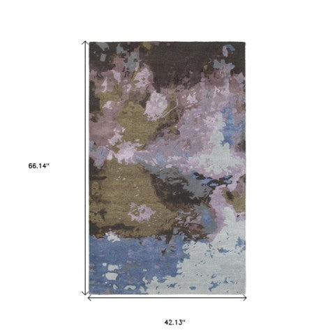 Homeroots 4' Abstract Hand-tufted Area Rug In Blue And Purple – Elevate Your Space With Stylish Comfort 4' X 6' Wool Blend 575799
