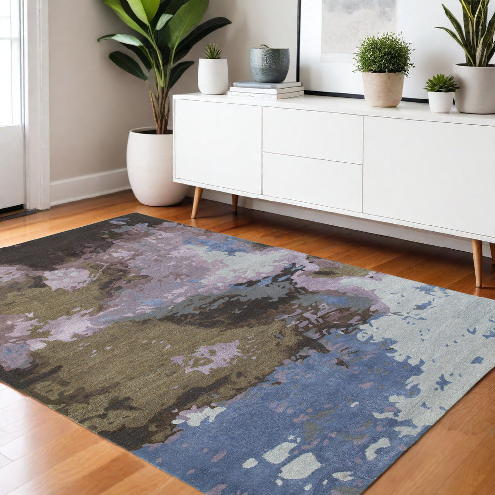 Homeroots 4' Abstract Hand-tufted Area Rug In Blue And Purple – Elevate Your Space With Stylish Comfort 4' X 6' Wool Blend 575799