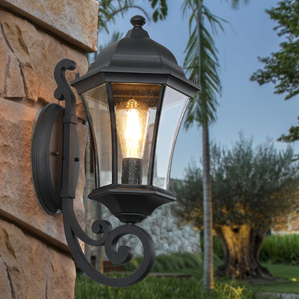 English Elm 2-Pack Vintage Outdoor Lanterns Black Wall Sconces with Bubble Glass, Weatherproof Aluminum, E26 Compatible W1340P143700