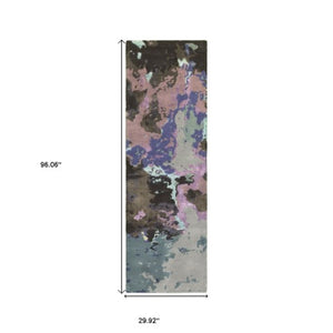 Homeroots 4' Abstract Hand-tufted Area Rug In Blue And Purple – Elevate Your Space With Stylish Comfort 8' Runner Wool Blend 575800