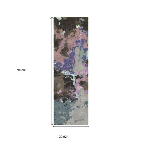 Homeroots 4' Abstract Hand-tufted Area Rug In Blue And Purple – Elevate Your Space With Stylish Comfort 8' Runner Wool Blend 575800