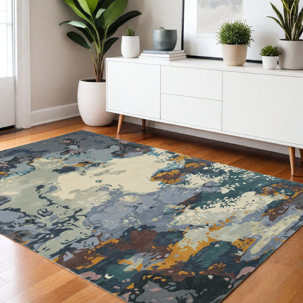 Homeroots 4' Abstract Blue Hand-tufted Area Rug - Elevate Your Living Space With Stylish Sophistication 4' X 6' Wool Blend 575802