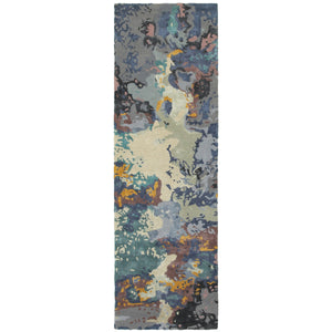 Homeroots 4' Abstract Blue Hand-tufted Area Rug - Elevate Your Living Space With Stylish Sophistication 8' Runner Wool Blend 575803