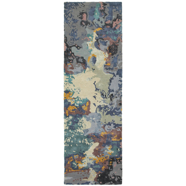 Homeroots 4' Abstract Blue Hand-tufted Area Rug - Elevate Your Living Space With Stylish Sophistication 8' Runner Wool Blend 575803
