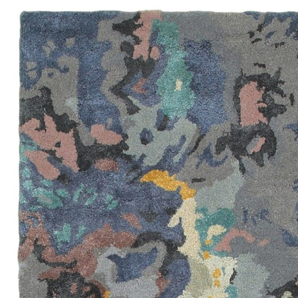 Homeroots 4' Abstract Blue Hand-tufted Area Rug - Elevate Your Living Space With Stylish Sophistication 8' Runner Wool Blend 575803