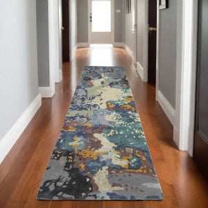 Homeroots 4' Abstract Blue Hand-tufted Area Rug - Elevate Your Living Space With Stylish Sophistication 8' Runner Wool Blend 575803