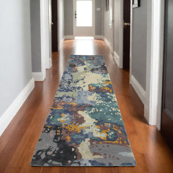 Homeroots 4' Abstract Blue Hand-tufted Area Rug - Elevate Your Living Space With Stylish Sophistication 8' Runner Wool Blend 575803