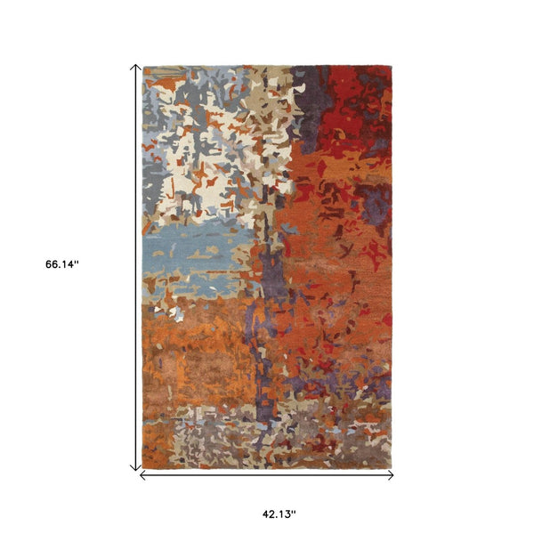 Homeroots 4' Abstract Hand-tufted Area Rug In Orange, Ivory, And Teal – Elevate Your Living Space Elegantly 4' X 6' Wool Blend 575805