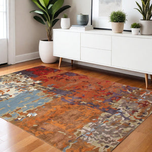 Homeroots 4' Abstract Hand-tufted Area Rug In Orange, Ivory, And Teal – Elevate Your Living Space Elegantly 4' X 6' Wool Blend 575805