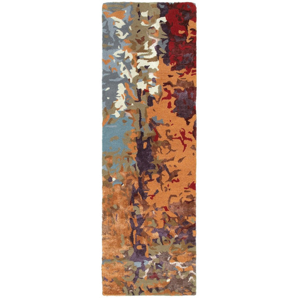 HomeRoots 4' Hand-Tufted Area Rug with Vibrant Orange, Ivory, and Teal Abstract Design for Modern Homes 8' Runner 575806
