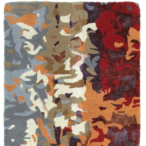 Homeroots 4' Abstract Hand-tufted Area Rug In Orange, Ivory, And Teal – Elevate Your Living Space Elegantly 8' Runner Wool Blend 575806