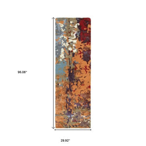 Homeroots 4' Abstract Hand-tufted Area Rug In Orange, Ivory, And Teal – Elevate Your Living Space Elegantly 8' Runner Wool Blend 575806