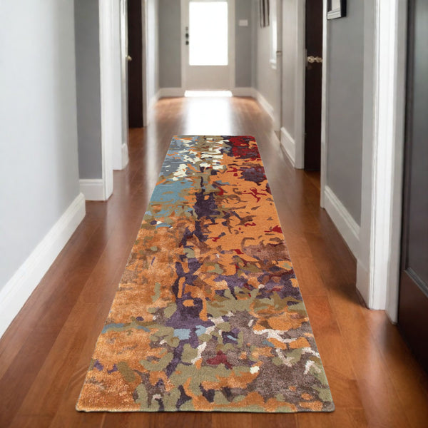 Homeroots 4' Abstract Hand-tufted Area Rug In Orange, Ivory, And Teal – Elevate Your Living Space Elegantly 8' Runner Wool Blend 575806