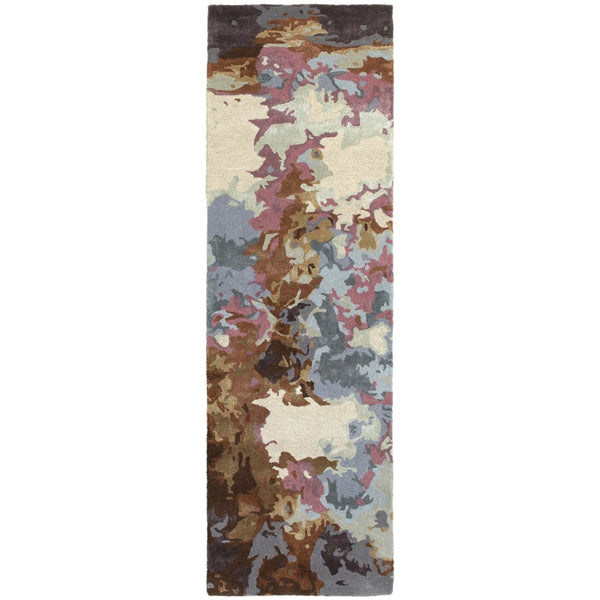 HomeRoots 8' Abstract Hand-Tufted Runner Rug in Blue and Brown - Elevate Your Space with Modern Elegance! 8' Runner 575809