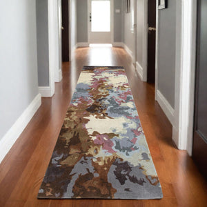 HomeRoots 8' Abstract Hand-Tufted Runner Rug in Blue and Brown - Elevate Your Space with Modern Elegance! 8' Runner 575809